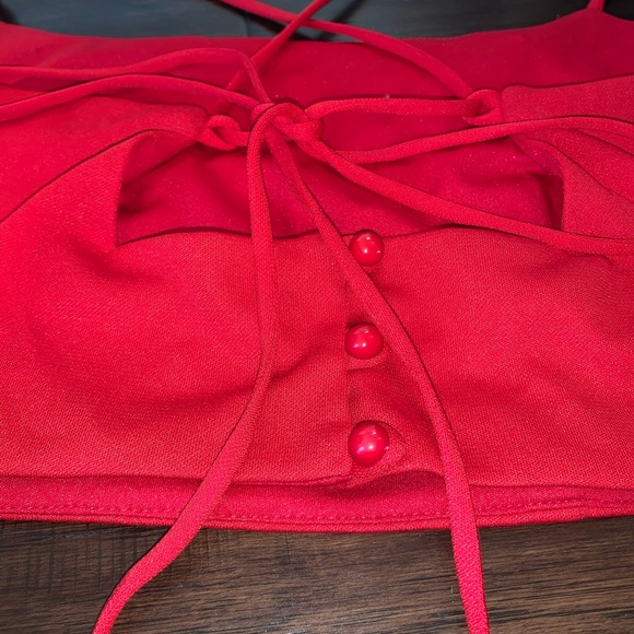 NWT Red Cropped Beaded Blouse - Picture 3 of 7